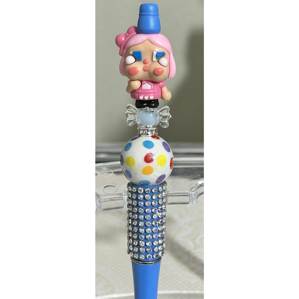 Custom Pen Mini Kawaii Doll Crybaby Blue Pink Beaded Acrylic Handmade